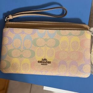 Coach Pastel Signature Double Zip Wristlet
